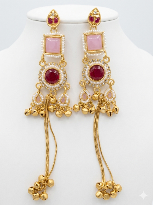 Kashmiri Jhumki PinkRed Earrings
