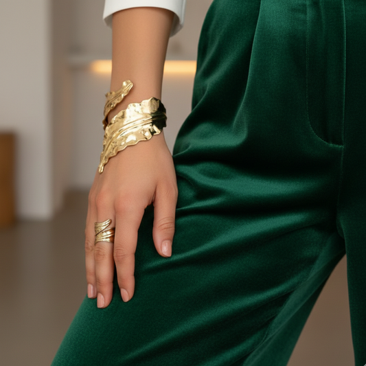 The Golden leaf Bracelet and Ring Set
