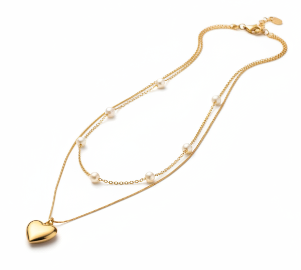 Heart & Pearl Layered Necklace