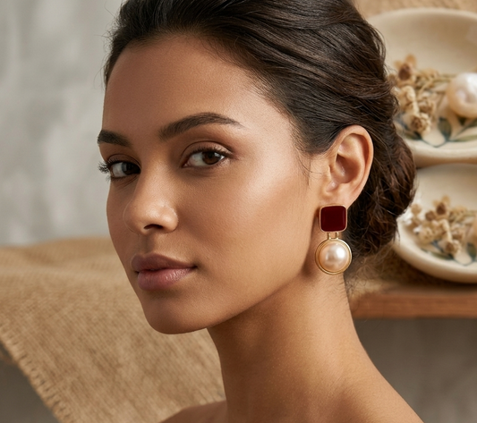The Royal Crimson Pearl Drop Earrings