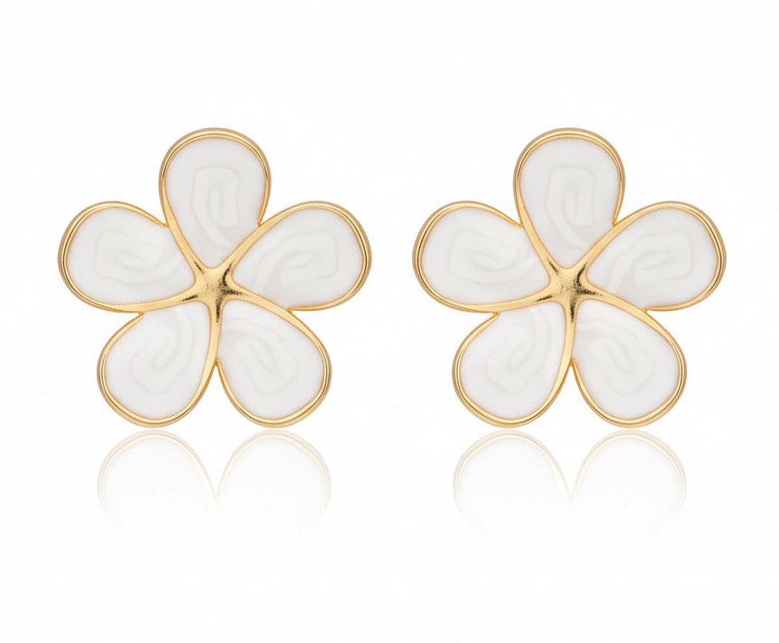 Pink Petal Enamel Flower Stud Earrings