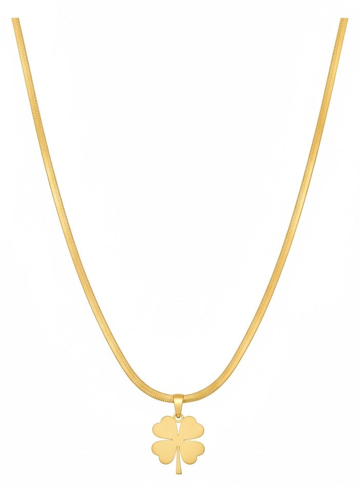 Golden Four-Leaf Clover Snake Chain Necklace