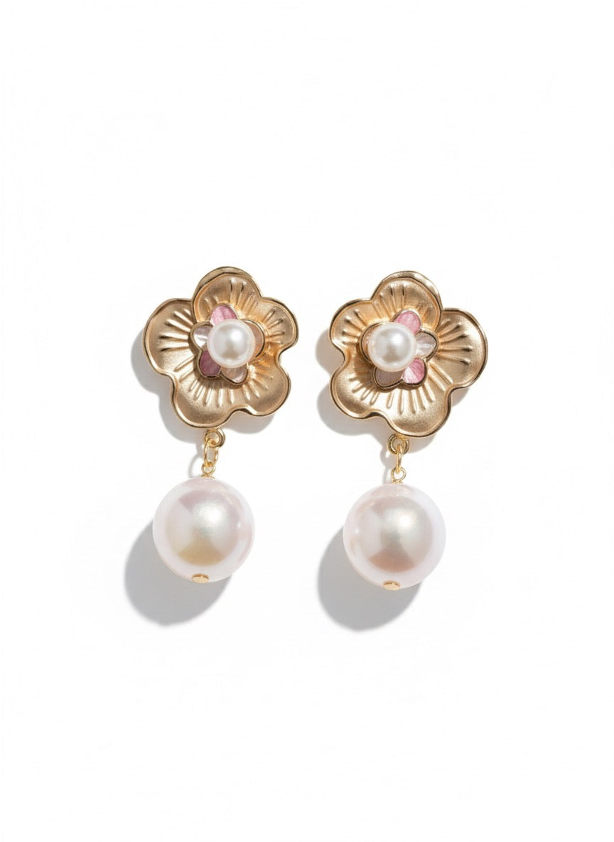 Floral & Pearl Drop earrings