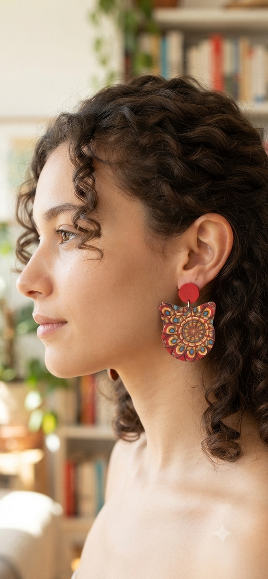 Feline Mandala Statement Earrings