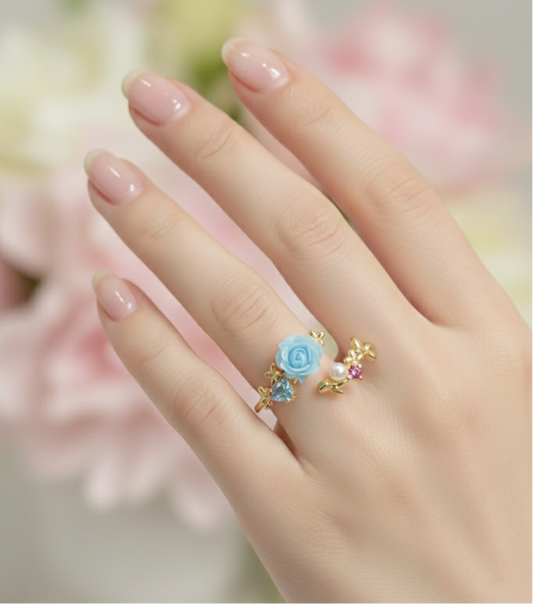 The Sky blue Rose Petal Ring