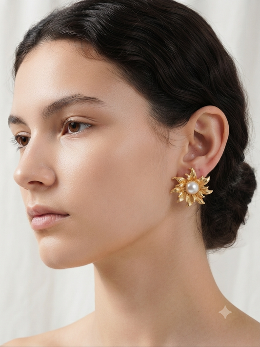 Solaris Pearl Blossom Stud Earrings