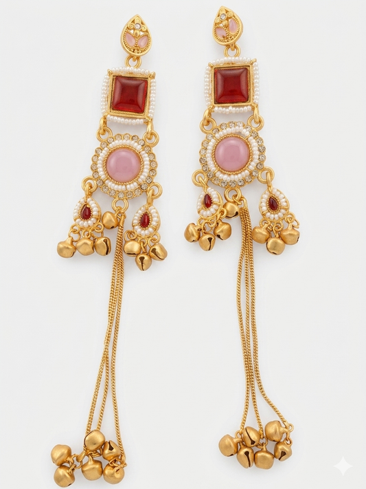 Kashmiri Jhumki RedPink Earrings