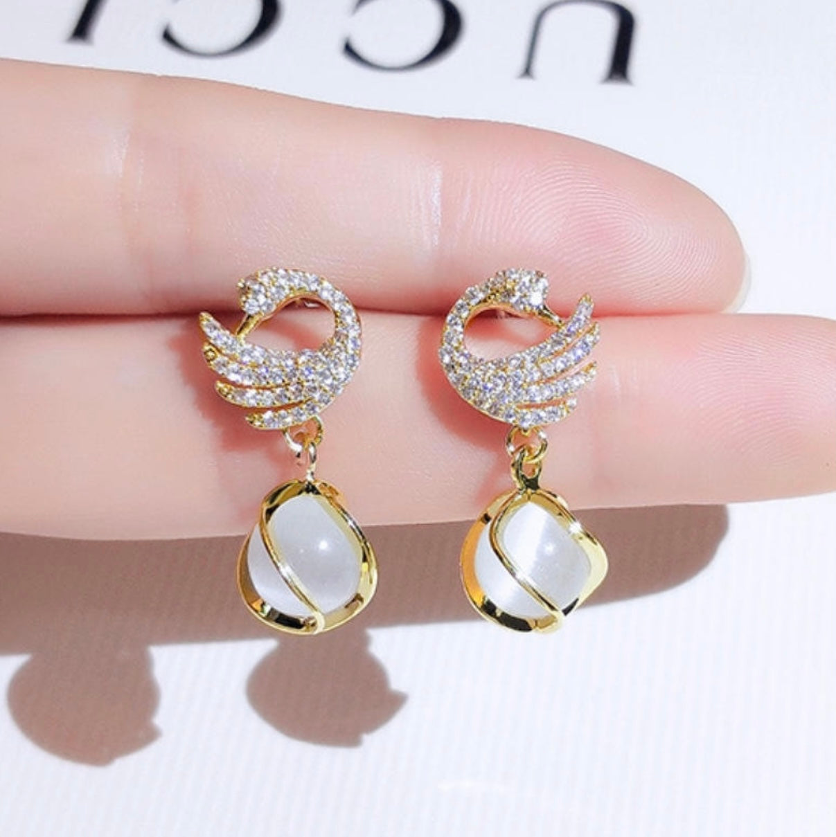 Graceful Swan Pearl Drop Earrings