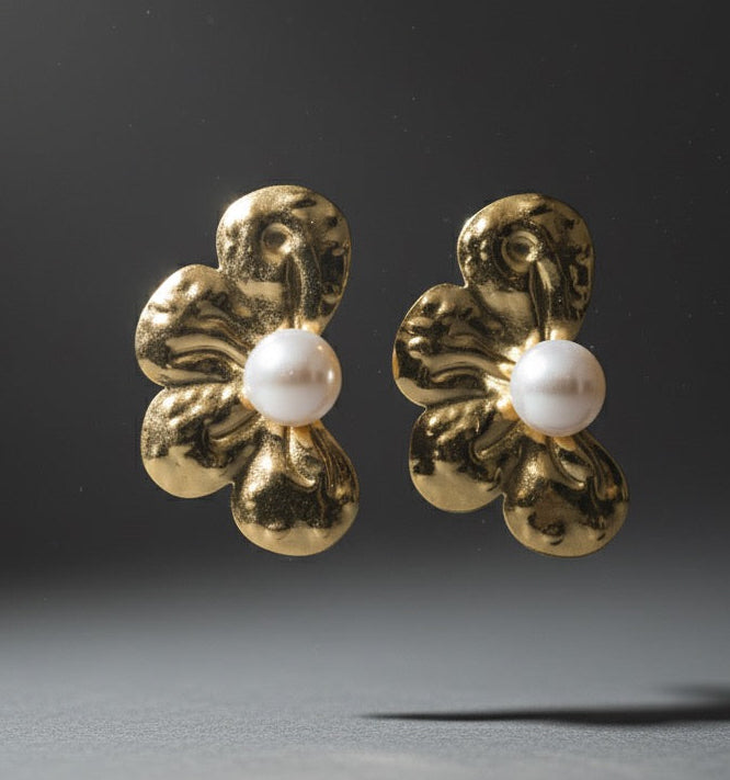 The Abstract Bloom Pearl Studs Earrings