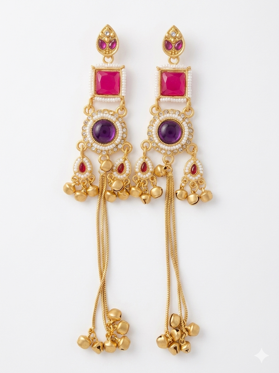 Kashmiri Jhumki RedPurple Earrings