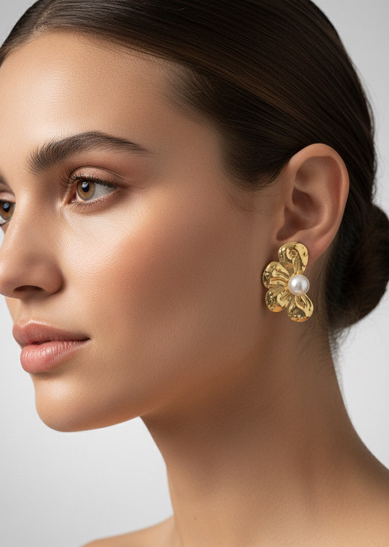 The Abstract Bloom Pearl Studs Earrings