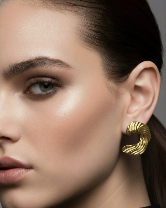 Golden Ripple Crescent Earrings