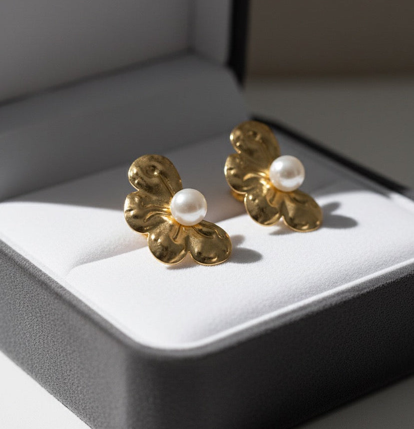 The Abstract Bloom Pearl Studs Earrings