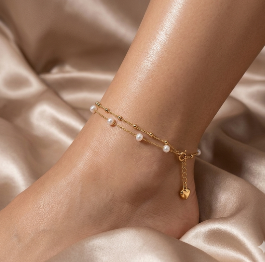 The Pearl n Gold Beads Anklet