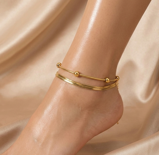 The Snake Chain Golden Beads Anklet