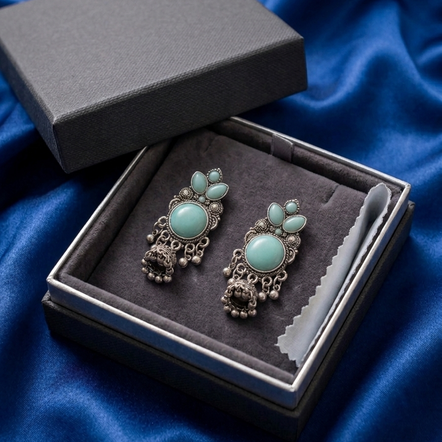 Ocean Blue Jhumka Earrings