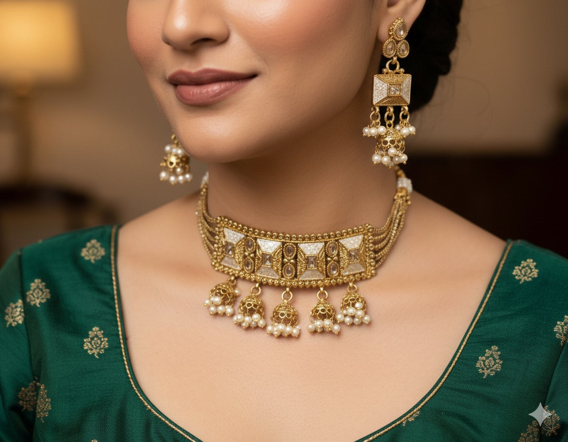 The 'Noorani' Antique Pearl Choker Necklace Set