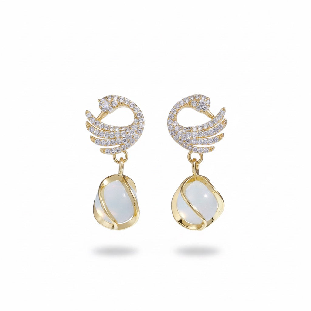 Graceful Swan Pearl Drop Earrings