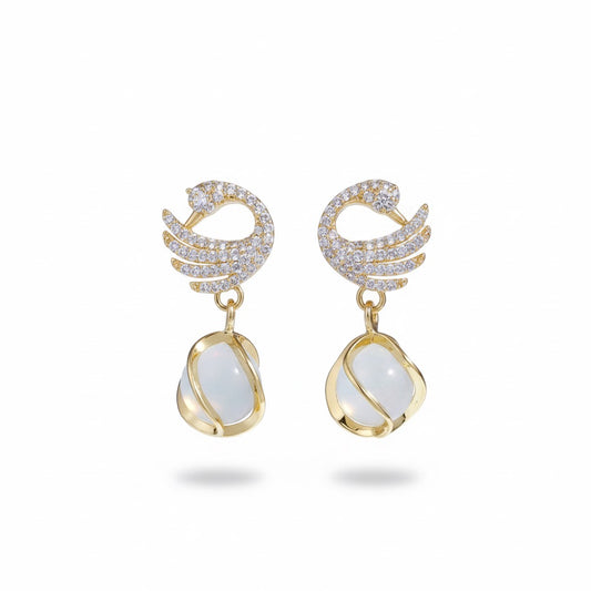 Graceful Swan Pearl Drop Earrings