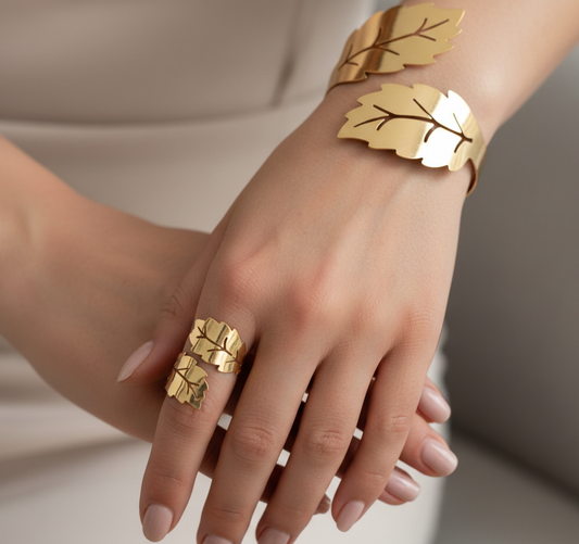 The Gilded Satin Petal Duo Set ( Bracelet & Ring )