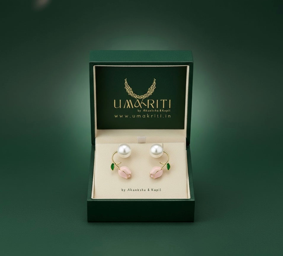 The Rose Bloom Ear Climber with Pearl Earrings