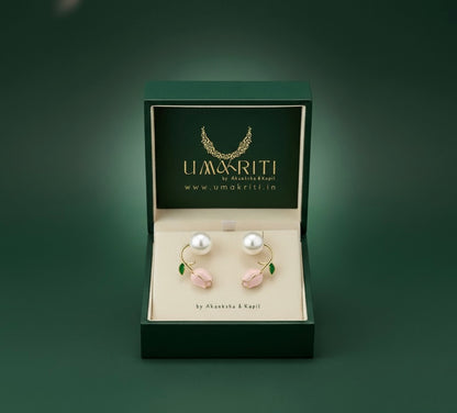 The Rose Bloom Ear Climber with Pearl Earrings