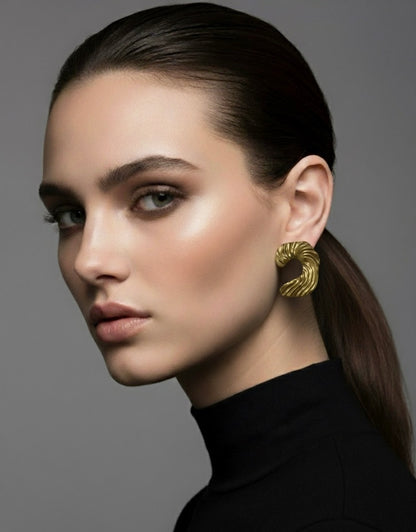 Golden Ripple Crescent Earrings