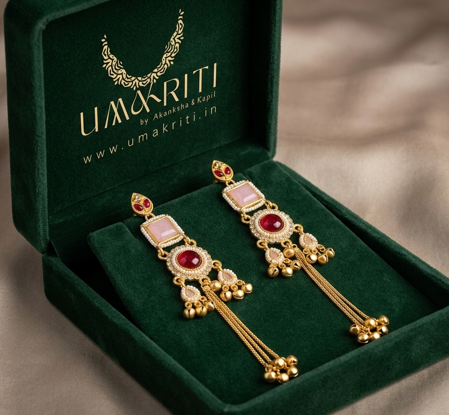 Kashmiri Jhumki PinkRed Earrings