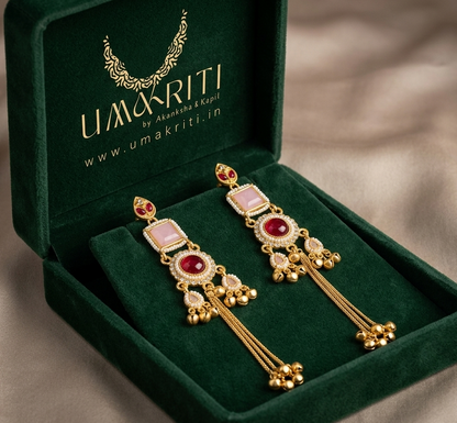 Kashmiri Jhumki PinkRed Earrings