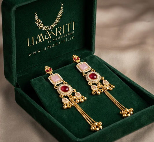 Kashmiri Jhumki PinkRed Earrings