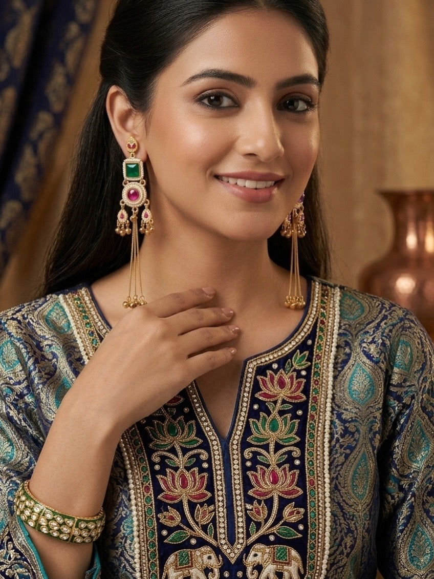 Kashmiri Jhumki GreenRed Earrings