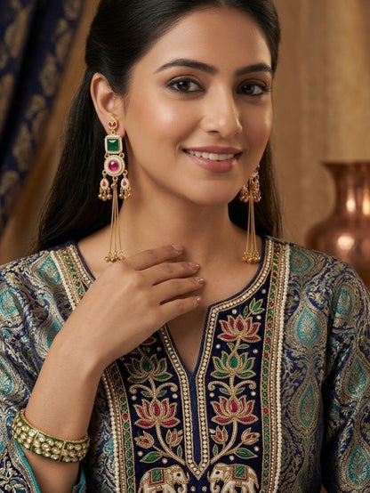 Kashmiri Jhumki GreenRed Earrings
