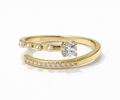 The Pearl & Pave Solitaire Band Ring