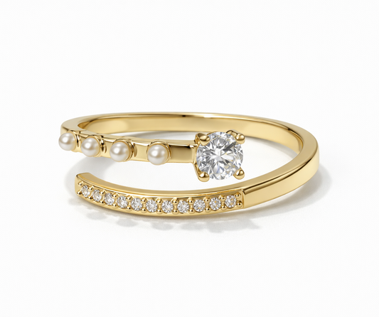 The Pearl & Pave Solitaire Band Ring