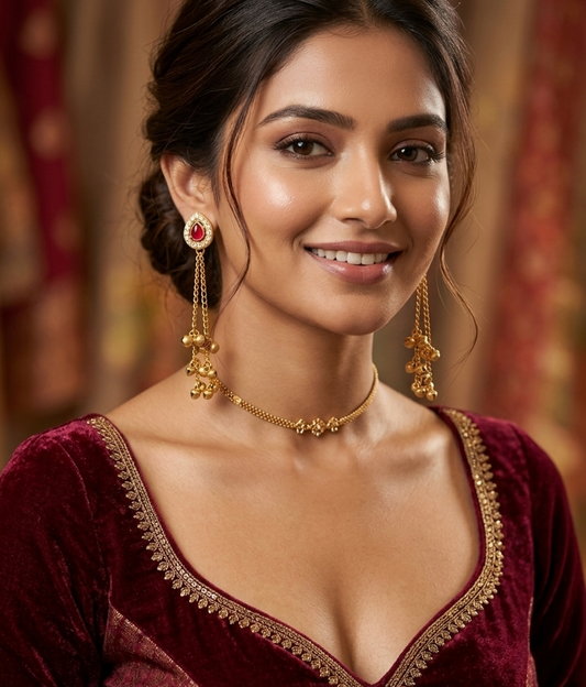 Kashmiri Latkan Red Jhumki Earrings