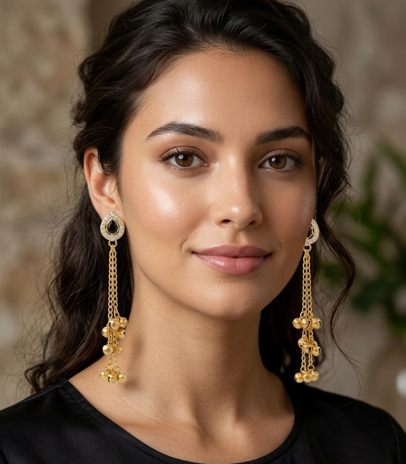 Kashmiri Latkan Black Jhumki Earrings