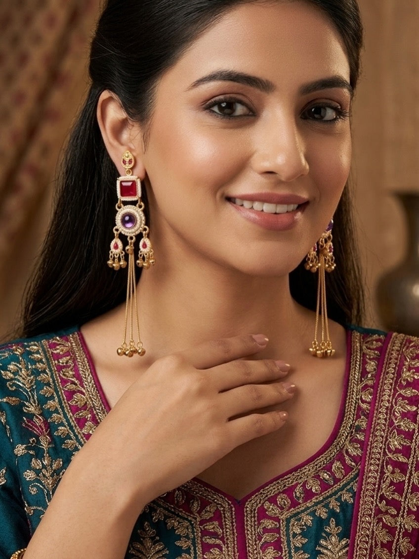 Kashmiri Jhumki RedPurple Earrings