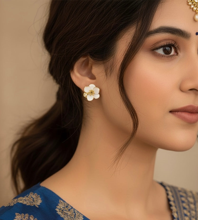 The Gardenia Bloom Sparkle Studs Earrings