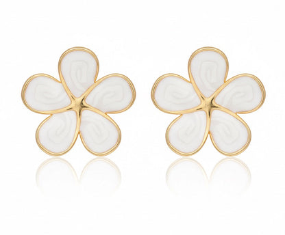 Pink Petal Enamel Flower Stud Earrings