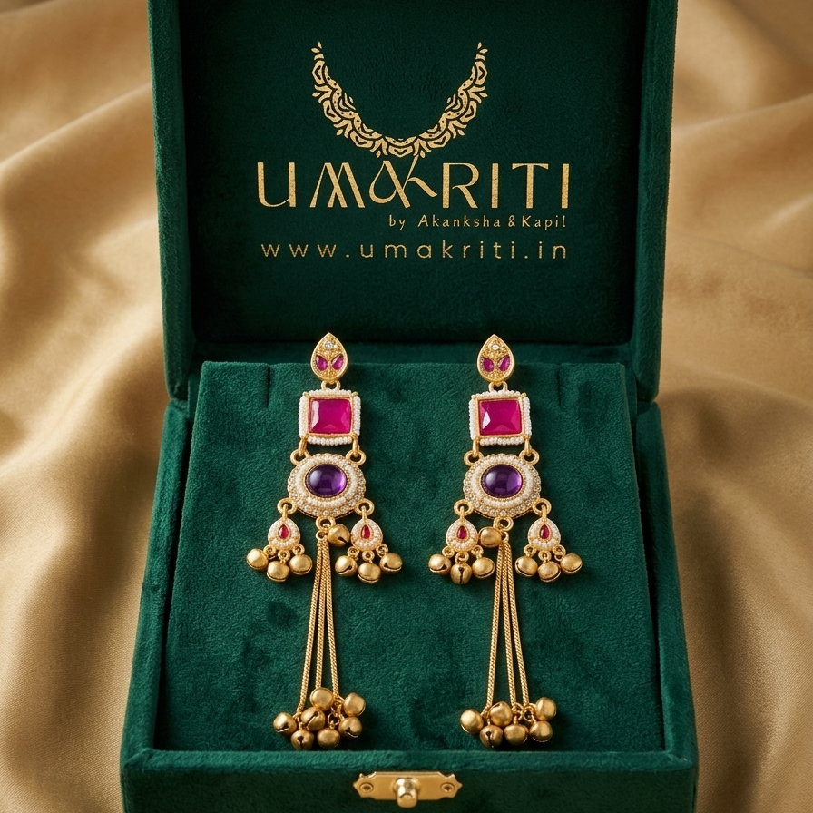 Kashmiri Jhumki RedPurple Earrings