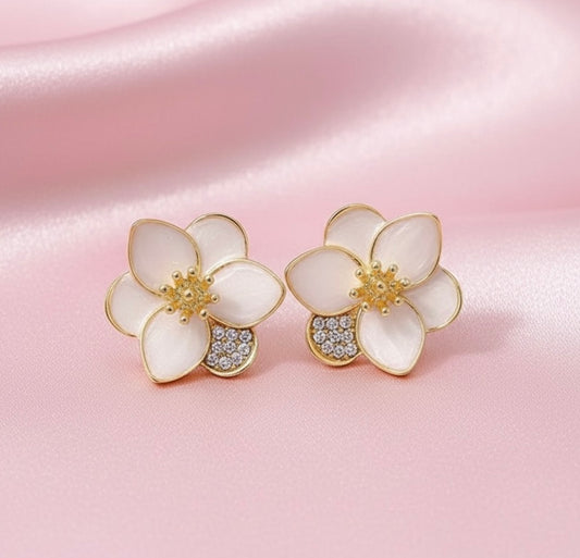 The Gardenia Bloom Sparkle Studs Earrings