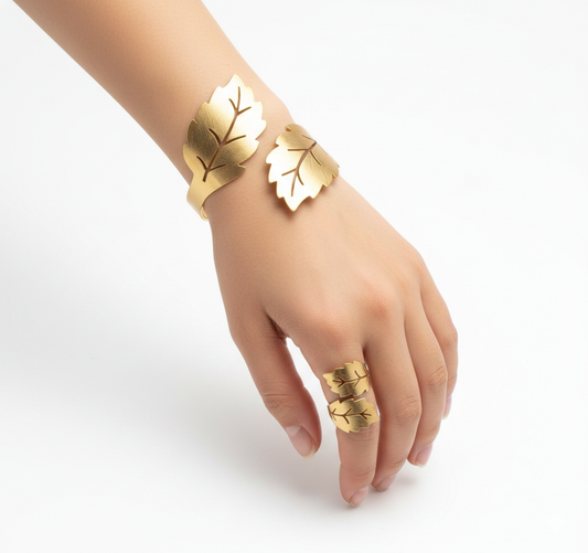 The Gilded Satin Petal Duo Set ( Bracelet & Ring )