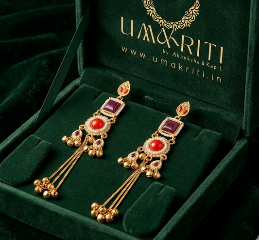 Kashmiri Jhumki PurpleRed Earrings