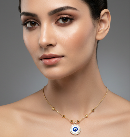 The Radiant Guardian: Mother-of-Pearl Evil Eye Pendant