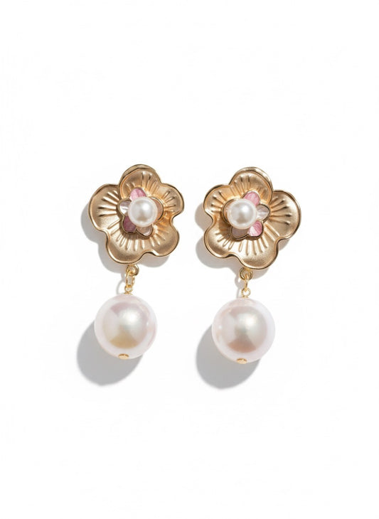 Floral & Pearl Drop earrings