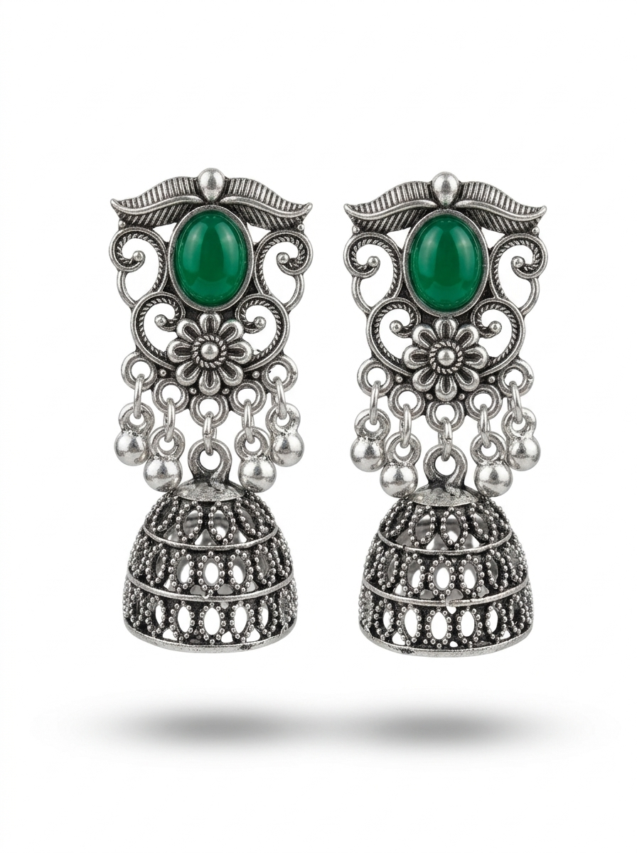 The Emerald Bloom Jhumka Earrings