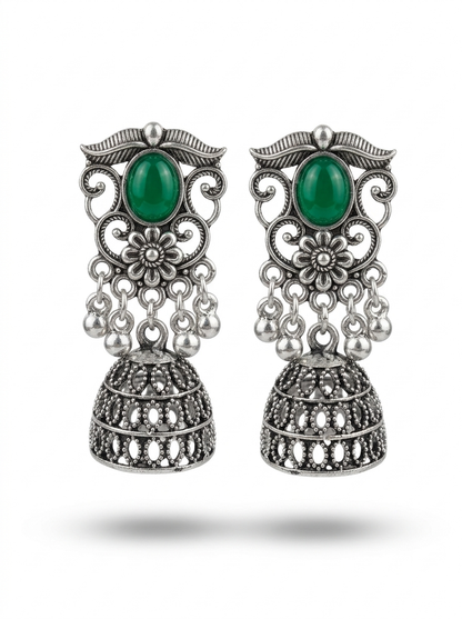The Emerald Bloom Jhumka Earrings