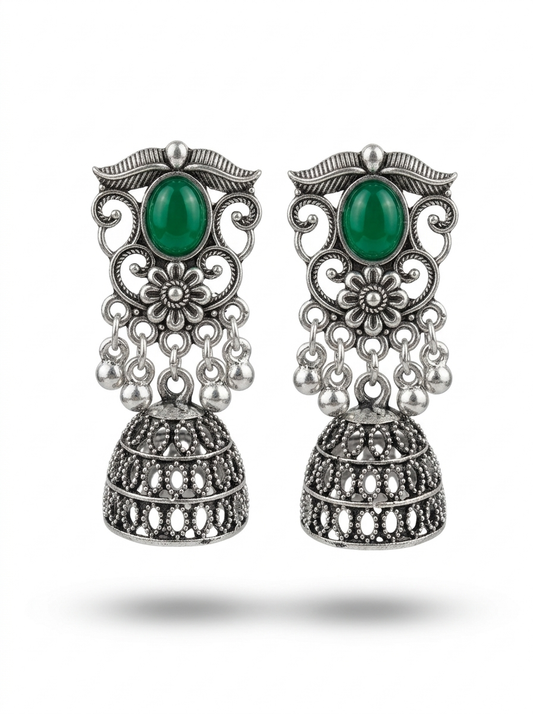 The Emerald Bloom Jhumka Earrings