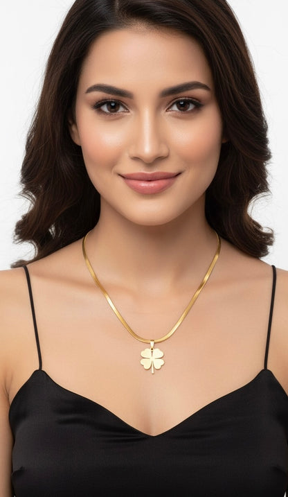 Golden Four-Leaf Clover Snake Chain Necklace