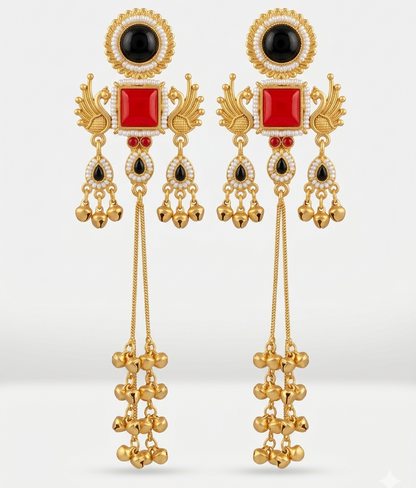 Kashmiri Mor Jhumki BlackRed Earrings